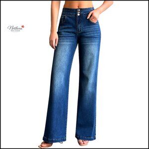High Waisted Wide Leg Stretch Jeans, Baggy Loose Fit Denim Pants